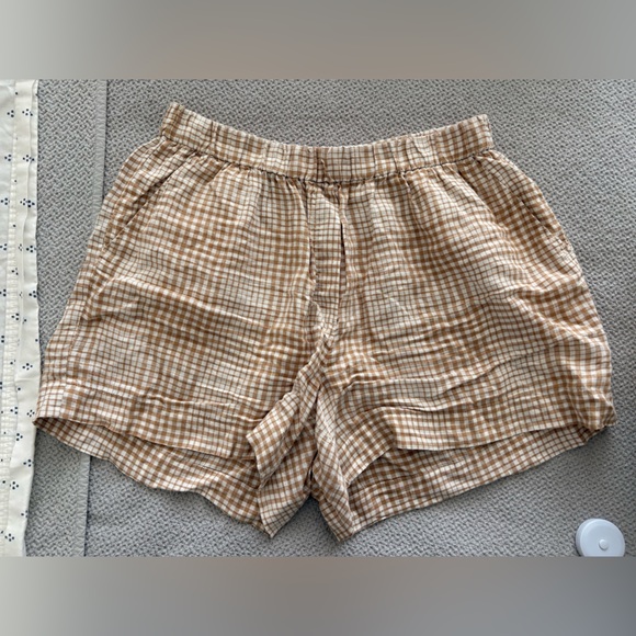 Everlane Pants - Everlane Brown and White Gingham Linen Shorts